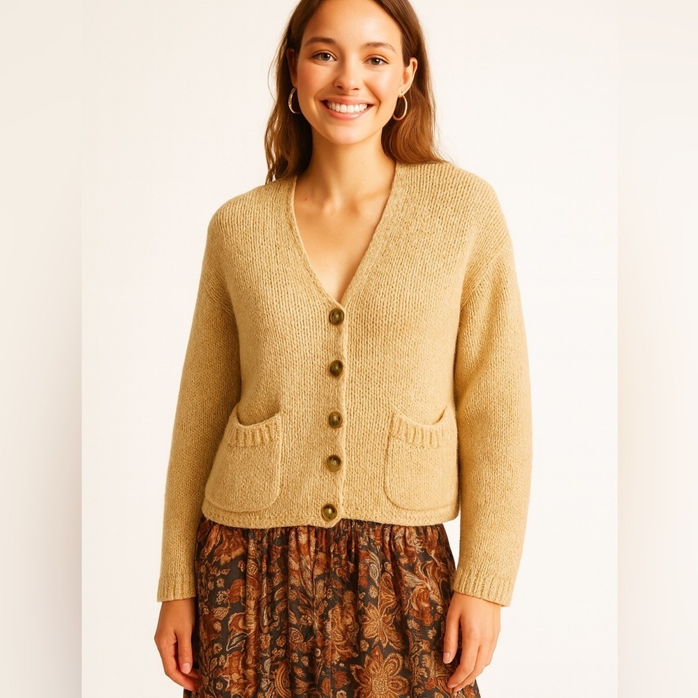 Zara 5 button Knit Cardigan with linen back size Medium